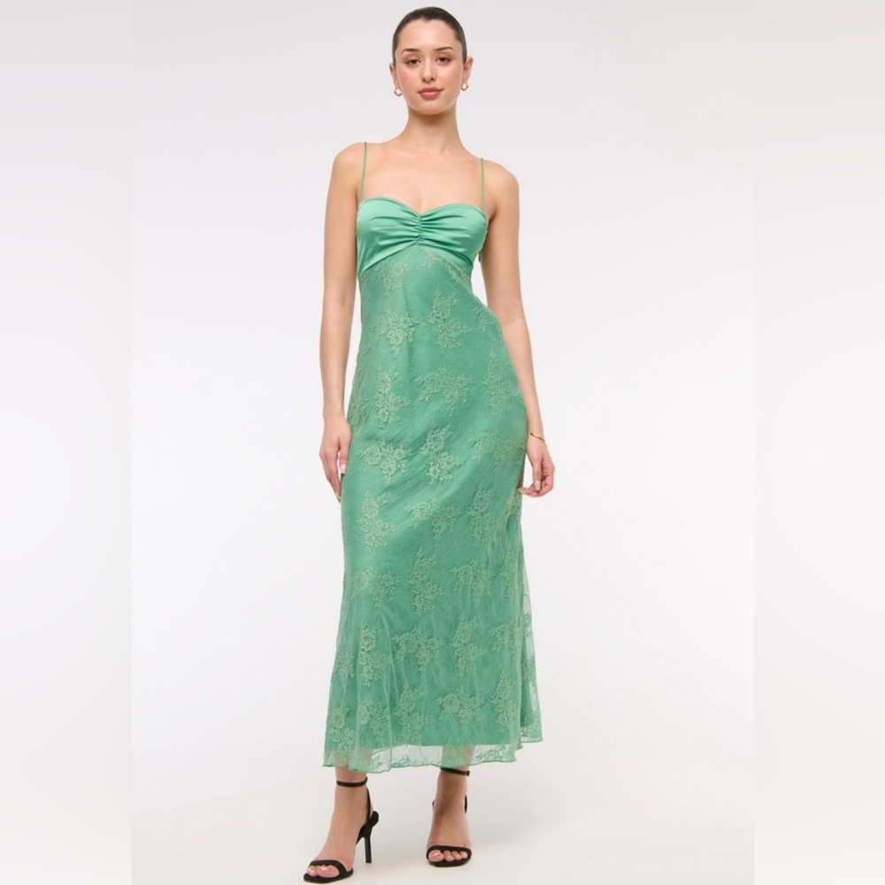 Abercrombie & Fitch Green Slip Lace Maxi Dress. Size Medium.